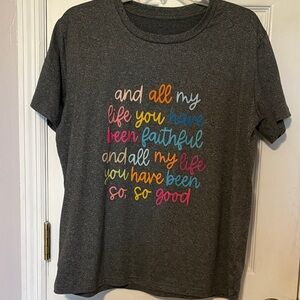 Charcoal Graphic Tee with Multicolor Script